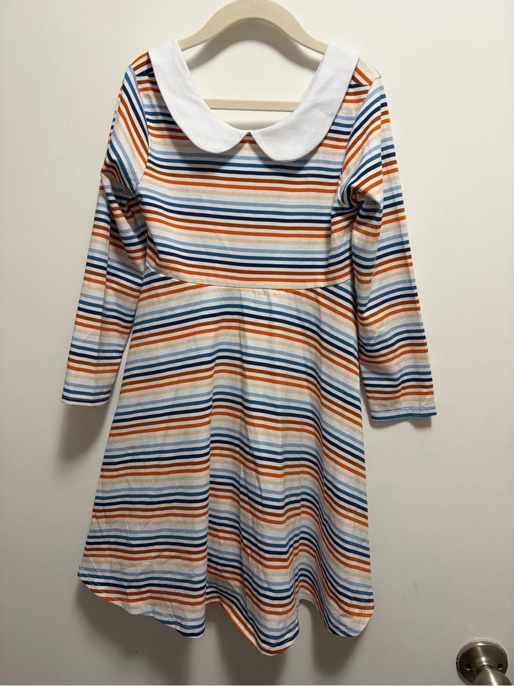 Stitchy Fish Sunset Stripes Dress, Orange Girls Size 6